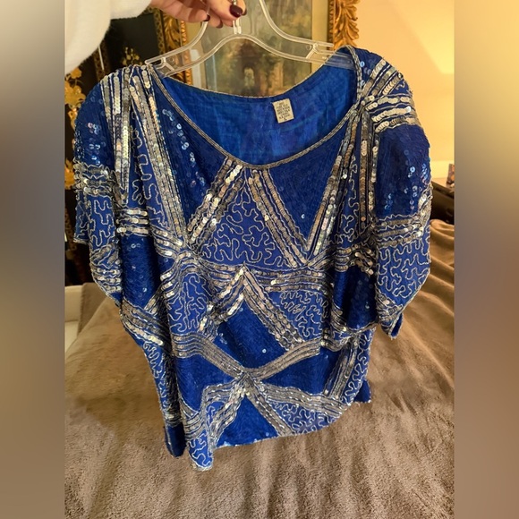 Vintage Tops - Vintage 1980s Blue Sequin Embellished Women's Top